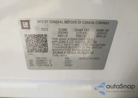 2018 Chevrolet Equinox Lt из США, поврежденный, VIN 2GNAXJEVXJ6262330